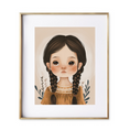 Load image into Gallery viewer, illustration centers around a little girl who will capture your heart and imagination with braided hair. girls nursery art
