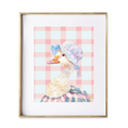 Load image into Gallery viewer,  A charming duck, decked out in a cap and apron, set against a soft, plaid pink background that sings with sweetness.  NURSERY ART
