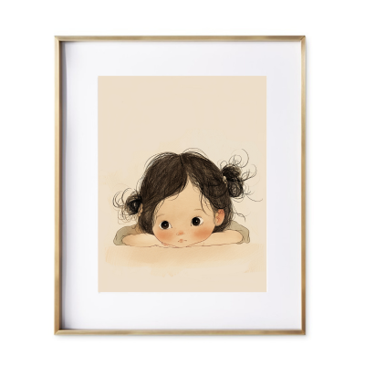  A charming little girl, lost in contemplation, her delicate face cradled gently in her hands.  nursery art