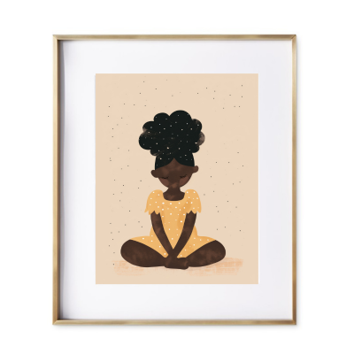 A charming, serene girl, exuding quiet strength and peace while wrapped in a sunshine-yellow dress NURSERY ART PRINT