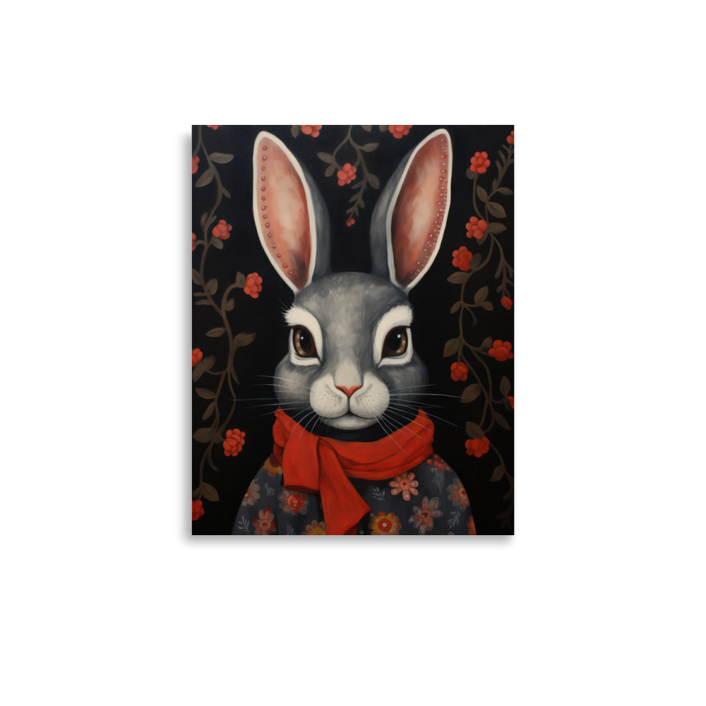 charming rabbit cloaked in a vibrant red scarf nursery art