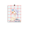 Load image into Gallery viewer,  A charming duck, decked out in a cap and apron, set against a soft, plaid pink background that sings with sweetness. 
