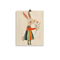 Load image into Gallery viewer, bunny, clad in a colorful striped dress that whispers of sunny days and joyful picnics in the park. wall decor
