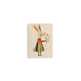 Load image into Gallery viewer, bunny, clad in a colorful striped dress that whispers of sunny days and joyful picnics in the park. wall nursery art
