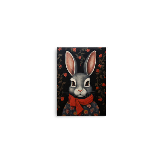 charming rabbit cloaked in a vibrant red scarf baby room art