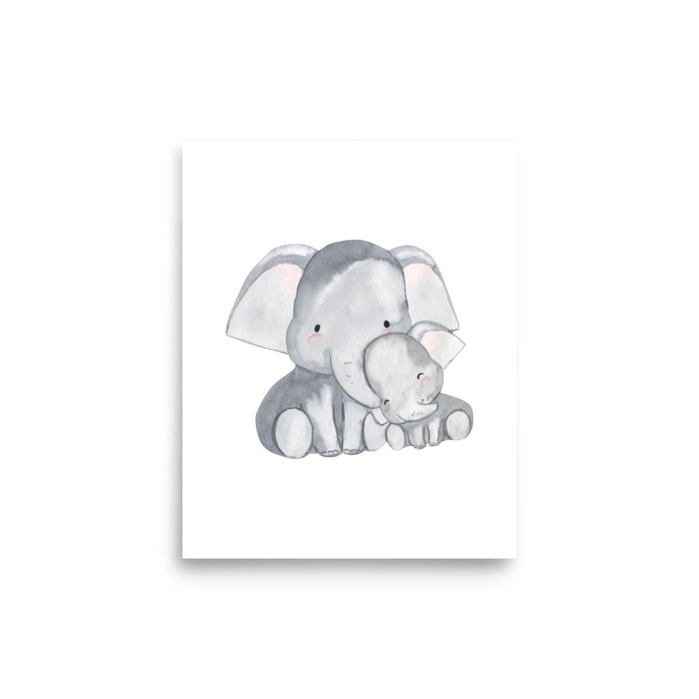 baby and mom elephant nursery wall art